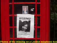 photos of the missing on a London telephobne box
