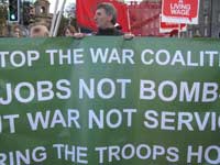 jobs not bombs banner, demo against cuts, Edinburgh
