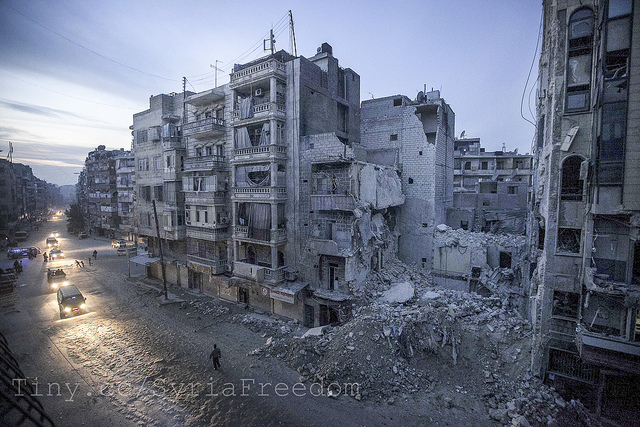 Dar Al-Shifa hospital (right of frame), Syria Dec 2012, bombed by Assad forces Dar Al-Shifa hospital (right of frame), Syria Dec 2012, bombed by Assad forces